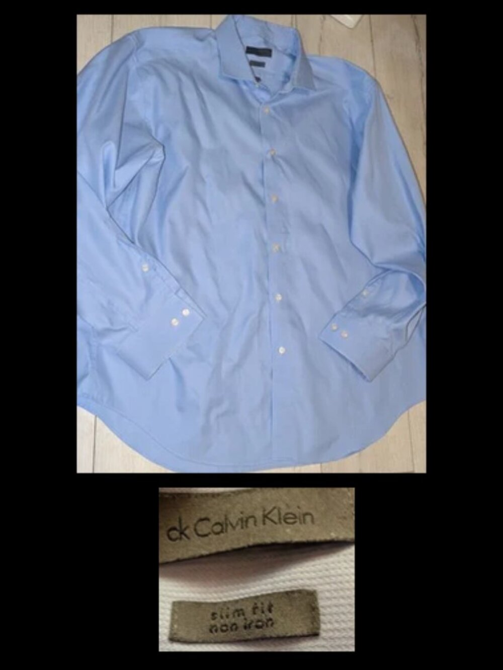 CALVIN KLEIN Lgt Blue Button Down Dress Slim Fit Shirt Mens Size 18 1/2 - 34/35